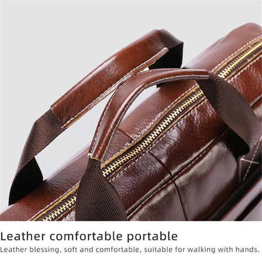 BULLCAPTAIN 053 Business Briefcase Top-Layer Cowhide Leather Handbag Shoulder Bag Laptop Messenger Crossbody Bag - Coffee - 2