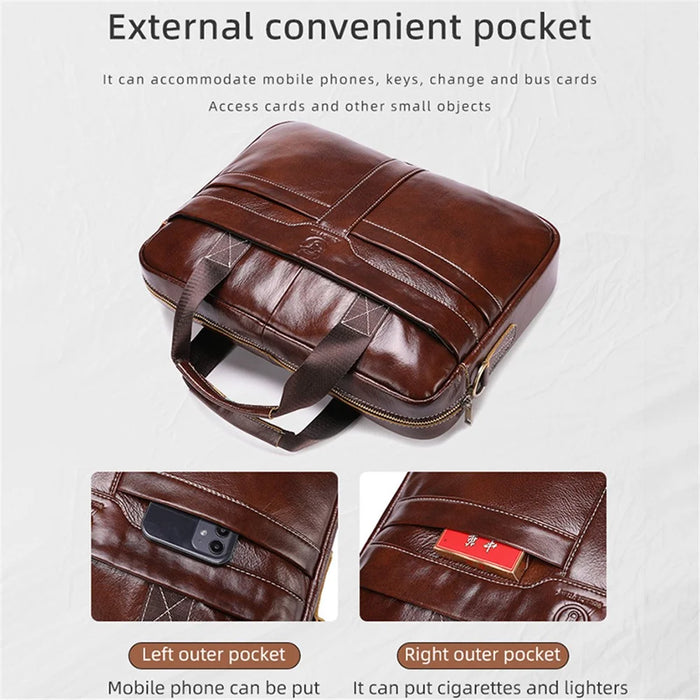 BULLCAPTAIN 053 Business Briefcase Top-Layer Cowhide Leather Handbag Shoulder Bag Laptop Messenger Crossbody Bag - Coffee - 5