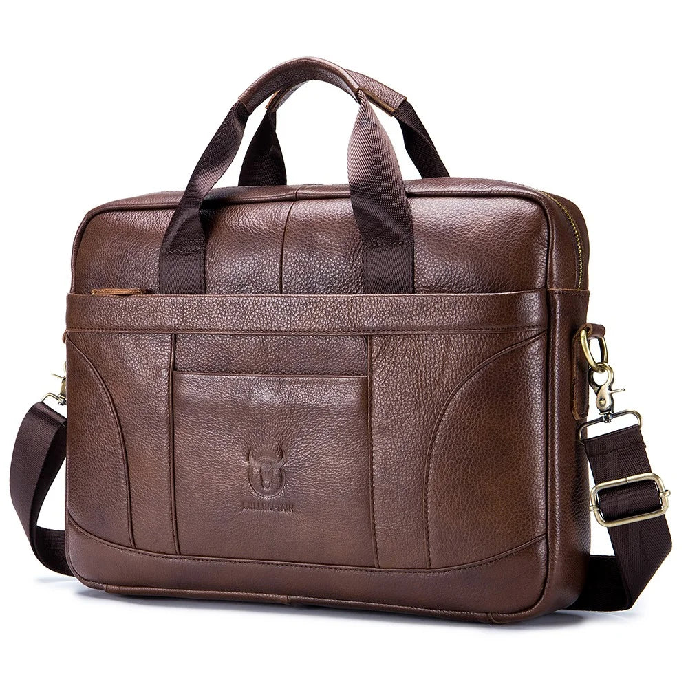 BULLCAPTAIN 048 Top-Layer Cowhide Leather Laptop Handbag Shoulder Bag Business Briefcase Messenger Tote Bag - Brown - 1