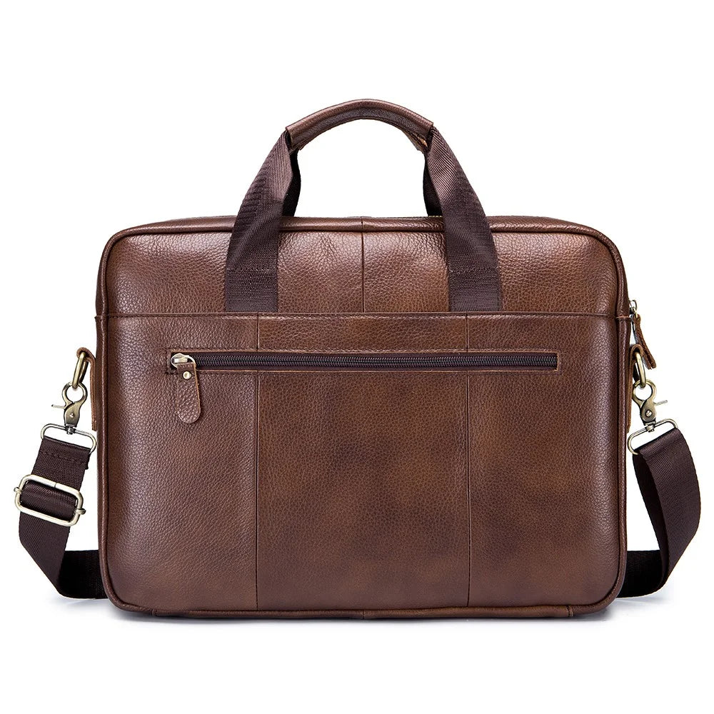 BULLCAPTAIN 048 Top-Layer Cowhide Leather Laptop Handbag Shoulder Bag Business Briefcase Messenger Tote Bag - Brown - 2