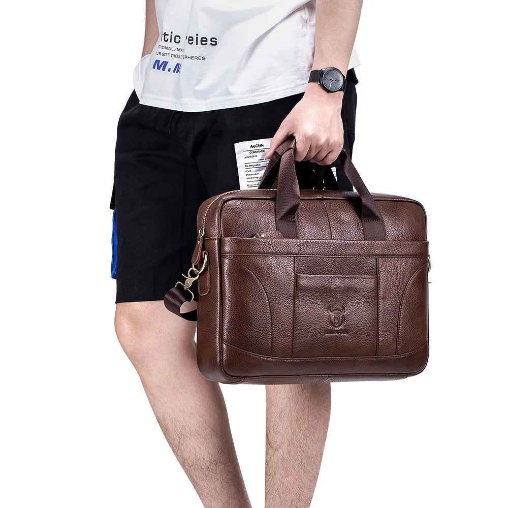 BULLCAPTAIN 048 Top-Layer Cowhide Leather Laptop Handbag Shoulder Bag Business Briefcase Messenger Tote Bag - Brown - 3