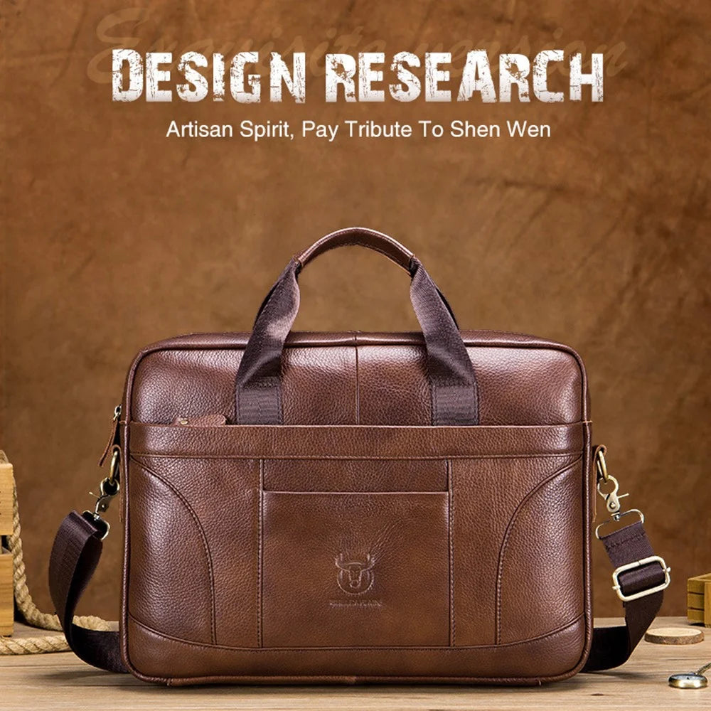 BULLCAPTAIN 048 Top-Layer Cowhide Leather Laptop Handbag Shoulder Bag Business Briefcase Messenger Tote Bag - Brown - 7