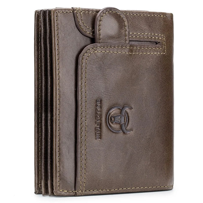 BULLCAPTAIN 037 RFID Blocking Wallet Top-Layer Cowhide Leather Card Carrying Pouch Coin Storage Bag - Brown - 1