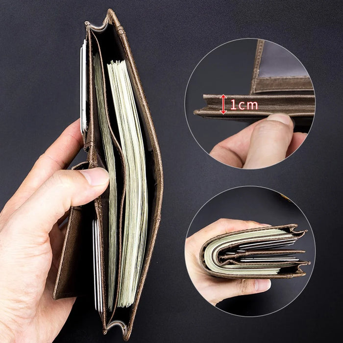 BULLCAPTAIN 037 RFID Blocking Wallet Top-Layer Cowhide Leather Card Carrying Pouch Coin Storage Bag - Brown - 7