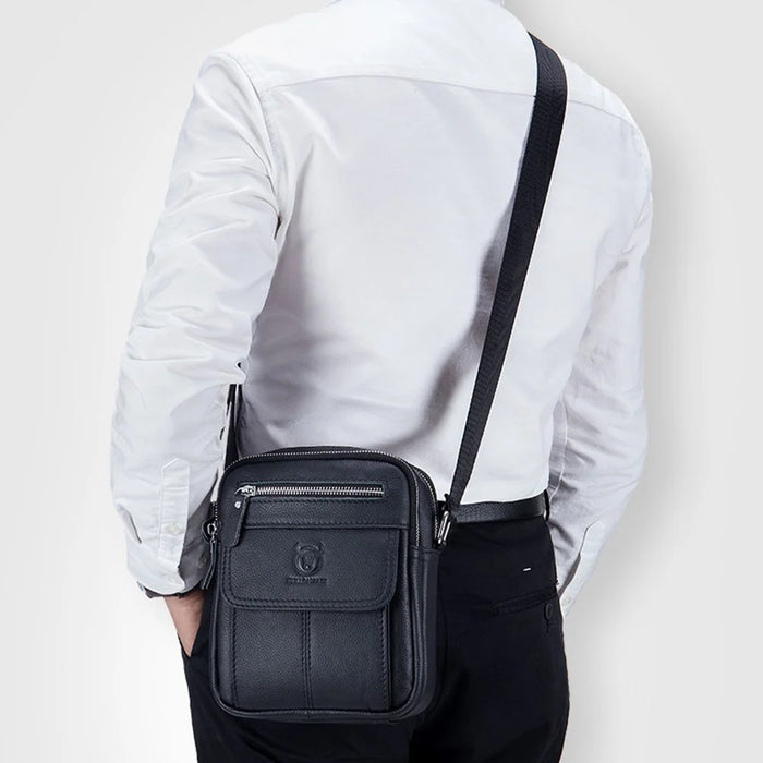 BULLCAPTAIN 016 Crossbody Bag Shoulder Bag Top-Layer Cowhide Leather Travel Business Shopping Carrying Bag - Black - 5