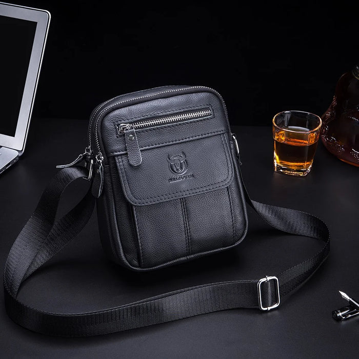 BULLCAPTAIN 016 Crossbody Bag Shoulder Bag Top-Layer Cowhide Leather Travel Business Shopping Carrying Bag - Black - 7