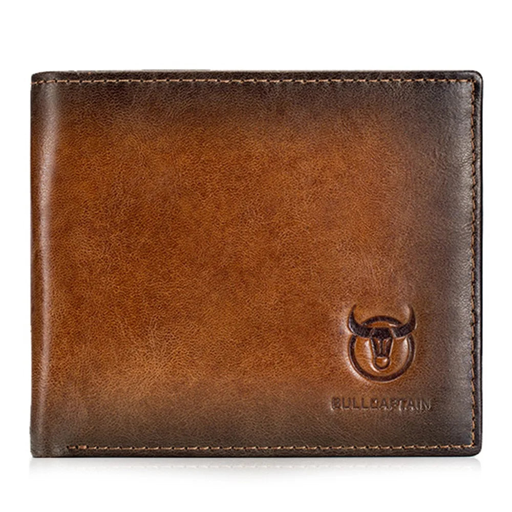 BULLCAPTAIN 05 Folding Wallet RFID Blocking Top-Layer Cowhide Leather Card Carrying Pouch Coin Bag - Yellowish-brown - 3