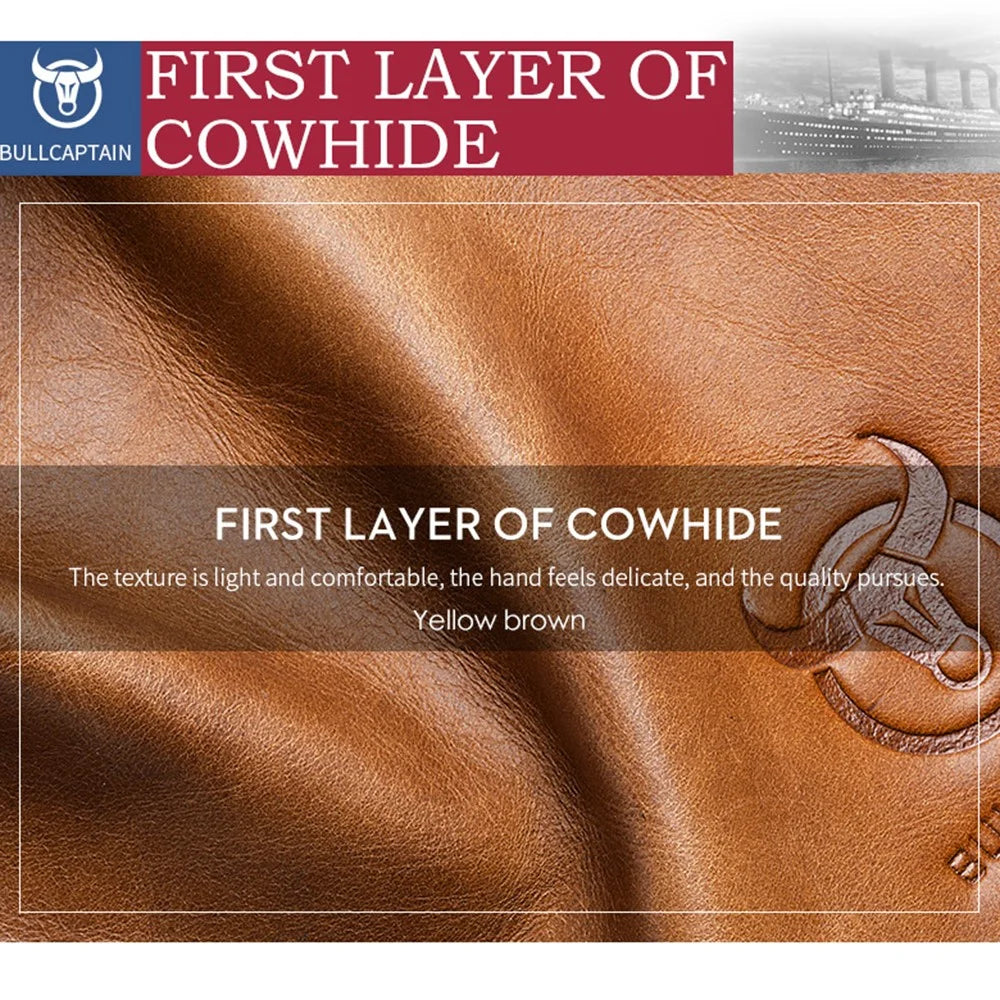 BULLCAPTAIN 05 Folding Wallet RFID Blocking Top-Layer Cowhide Leather Card Carrying Pouch Coin Bag - Yellowish-brown - 4