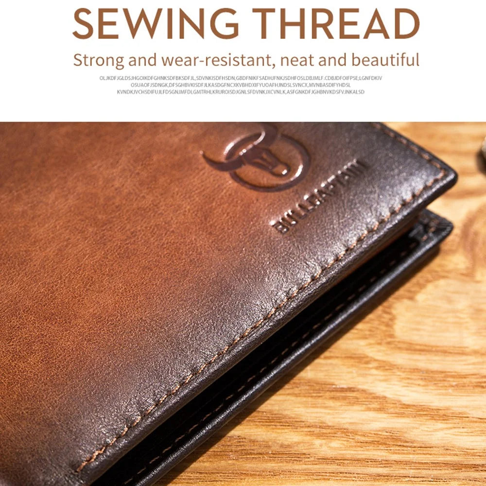 BULLCAPTAIN 05 Folding Wallet RFID Blocking Top-Layer Cowhide Leather Card Carrying Pouch Coin Bag - Yellowish-brown - 6