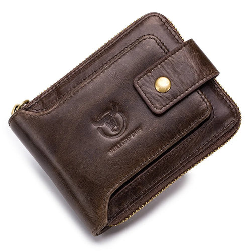 BULLCAPTAIN 231 Zipper Wallet RFID Blocking Top-Layer Cowhide Leather Card Carrying Pouch Coin Storage Bag - Coffee - 1