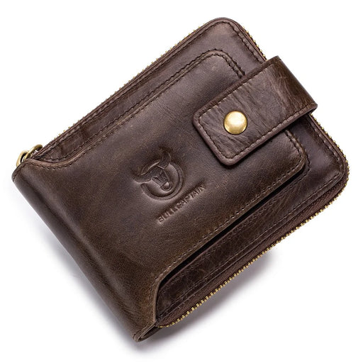 BULLCAPTAIN 231 Zipper Wallet RFID Blocking Top-Layer Cowhide Leather Card Carrying Pouch Coin Storage Bag - Coffee - 1