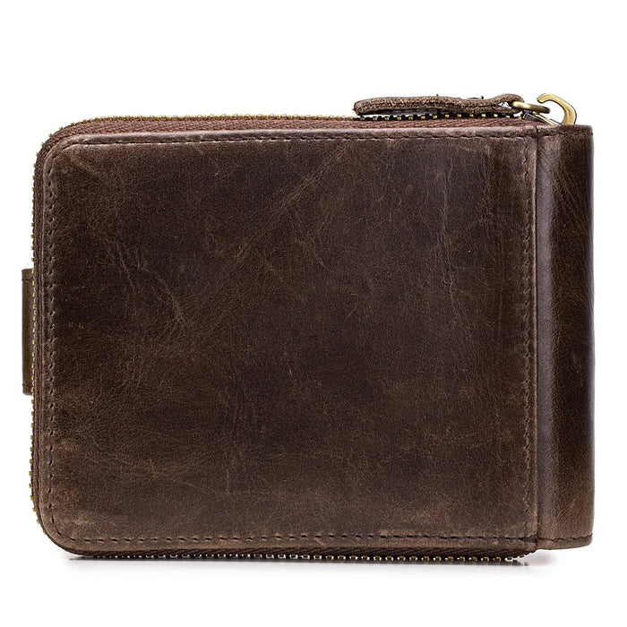BULLCAPTAIN 231 Zipper Wallet RFID Blocking Top-Layer Cowhide Leather Card Carrying Pouch Coin Storage Bag - Coffee - 2