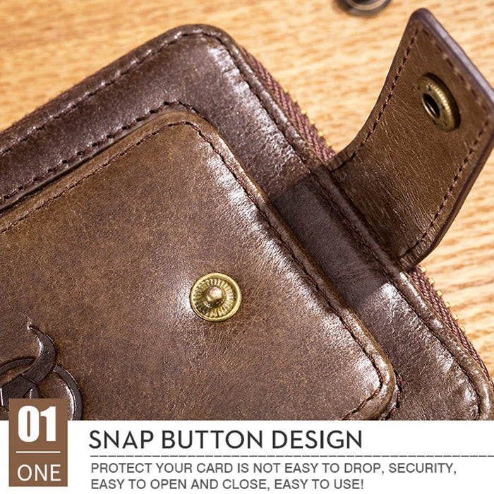 BULLCAPTAIN 231 Zipper Wallet RFID Blocking Top-Layer Cowhide Leather Card Carrying Pouch Coin Storage Bag - Coffee - 5