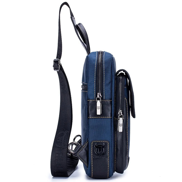BULLCAPTAIN 9999 Top-Layer Cowhide Leather Chest Bag Crossbody Bag Daypack for Travel, Shopping, Business Trip - Black / Blue - 2