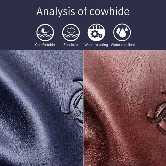 BULLCAPTAIN 9999 Top-Layer Cowhide Leather Chest Bag Crossbody Bag Daypack for Travel, Shopping, Business Trip - Black / Blue - 4