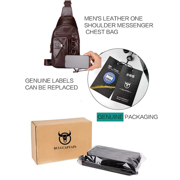 BULLCAPTAIN 520 Mortise Lock Chest Bag Top-Layer Cowhide Leather Crossbody Bag Daypack - Coffee - 5