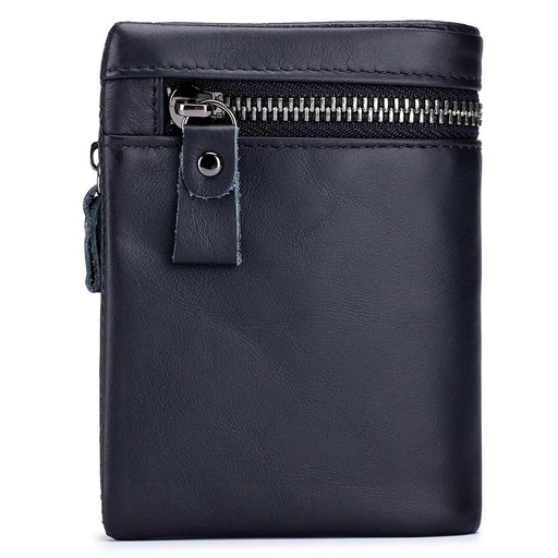 BULLCAPTAIN 03 Top-Layer Cowhide Leather Wallet Folding Design Multiple Card Slots Pouch Coin Bag - Black - 2