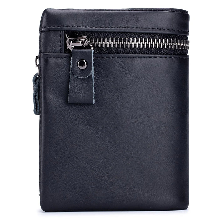 BULLCAPTAIN 03 Top-Layer Cowhide Leather Wallet Folding Design Multiple Card Slots Pouch Coin Bag - Black - 2