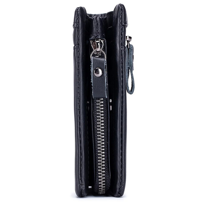 BULLCAPTAIN 03 Top-Layer Cowhide Leather Wallet Folding Design Multiple Card Slots Pouch Coin Bag - Black - 3