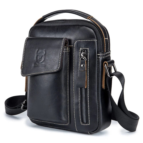 BULLCAPTAIN 037 Large Crossbody Bag Shoulder Bag Top-Layer Cowhide Leather Travel Bag - Black - 1
