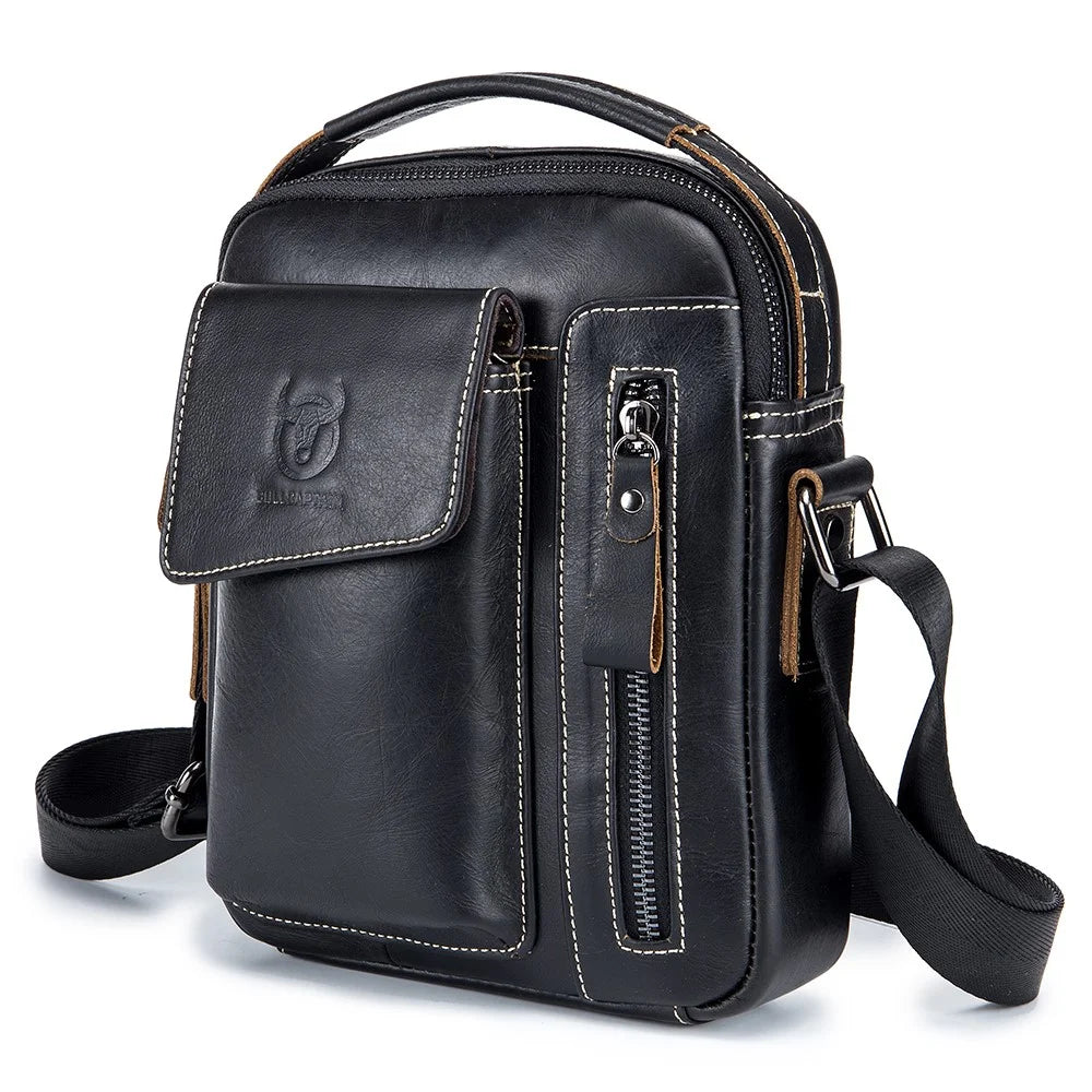 BULLCAPTAIN 037 Large Crossbody Bag Shoulder Bag Top-Layer Cowhide Leather Travel Bag - Black - 1