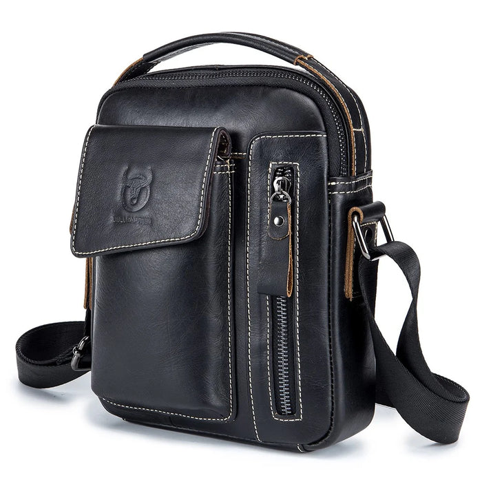 BULLCAPTAIN 037 Large Crossbody Bag Shoulder Bag Top-Layer Cowhide Leather Travel Bag - Black - 1