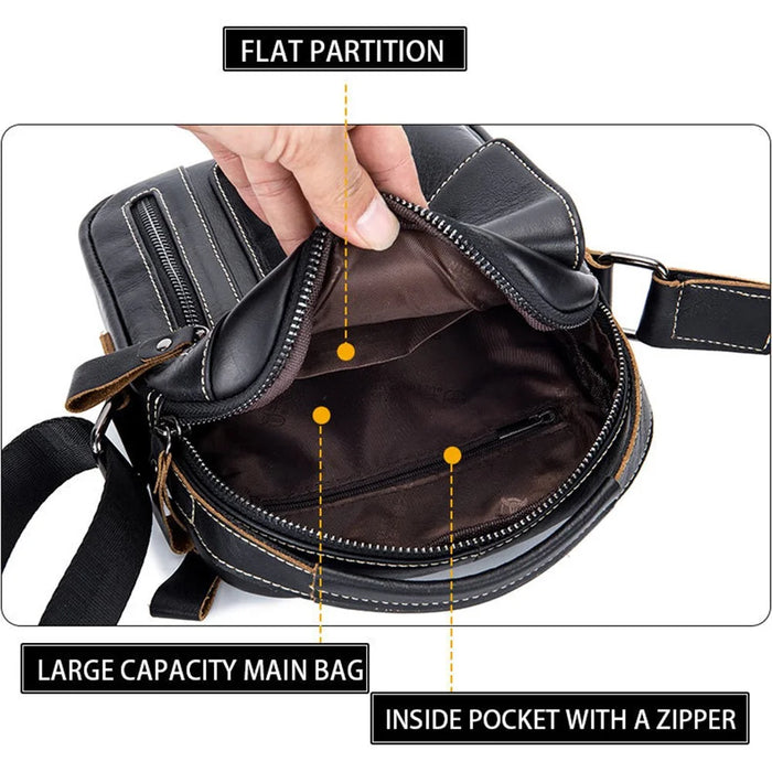 BULLCAPTAIN 037 Large Crossbody Bag Shoulder Bag Top-Layer Cowhide Leather Travel Bag - Black - 5
