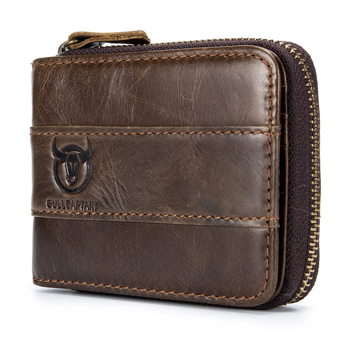 BULLCAPTAIN 025 RFID Blocking Wallet Card Pouch Top-Layer Cowhide Leather Coin Storage Bag - Brown - 1