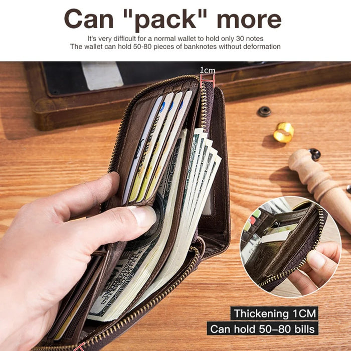 BULLCAPTAIN 025 RFID Blocking Wallet Card Pouch Top-Layer Cowhide Leather Coin Storage Bag - Brown - 4