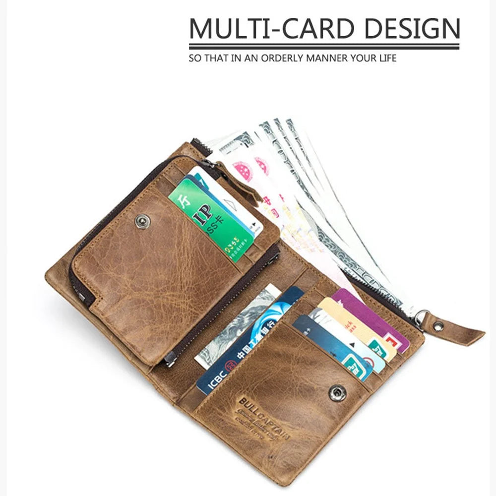 BULLCAPTAIN 013 Retro Texture Top-Layer Cowhide Leather Wallet Card Pouch Coin Storage Bag Pouch - 4