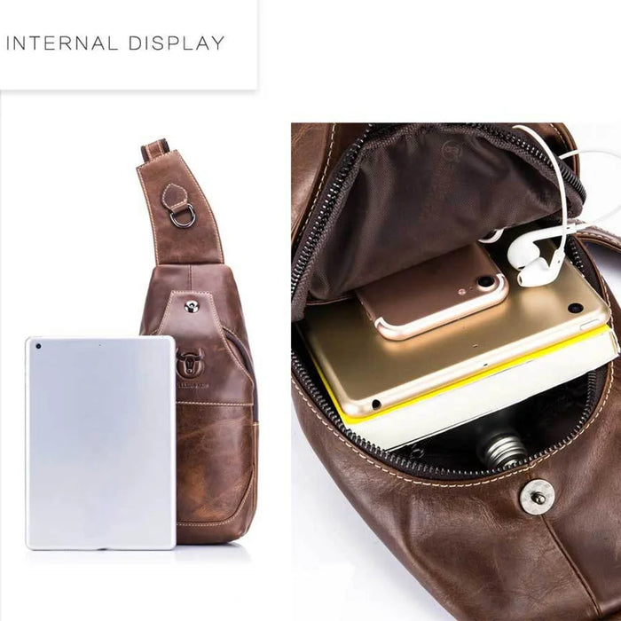 BULLCAPTAIN 019 Retro Top Layer Cowhide Men Chest Bag Casual Single Shoulder Bag - Dark Brown - 5