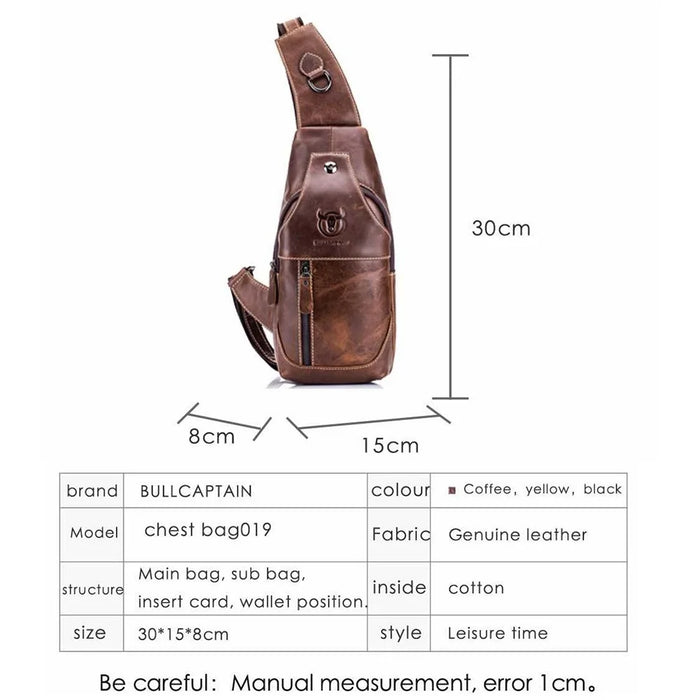 BULLCAPTAIN 019 Retro Top Layer Cowhide Men Chest Bag Casual Single Shoulder Bag - Dark Brown - 6