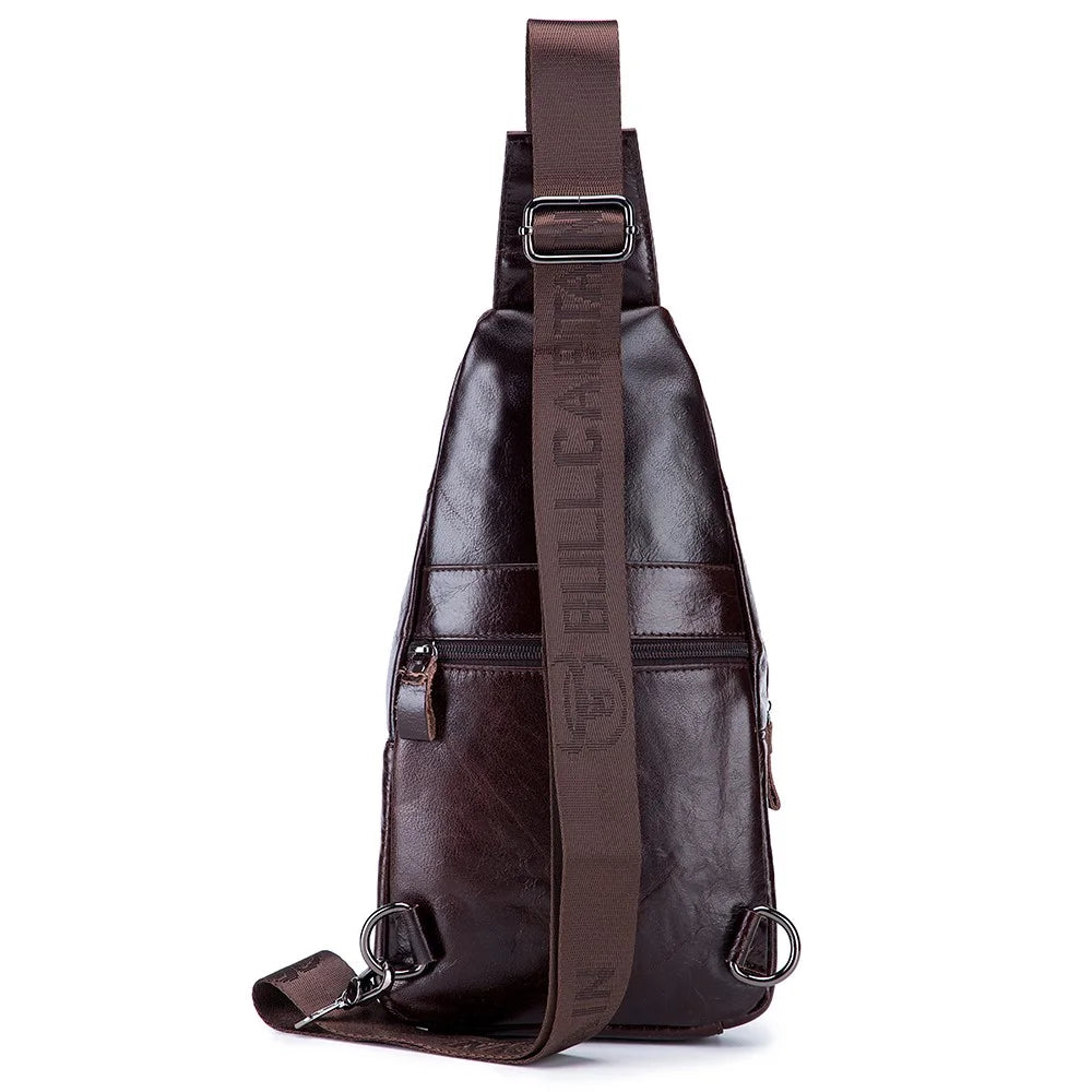 BULLCAPTAIN 105 Top Layer Cowhide Leather Chest Bag Men Casual Sport Single Shoulder Bag, Size S - Coffee - 2