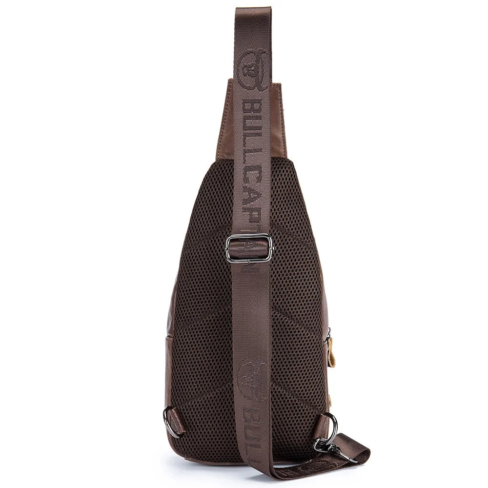 BULLCAPTAIN 105 Casual Sport Men Chest Bag Top Layer Cowhide Leather Single Shoulder Bag, Size L - Coffee - 3