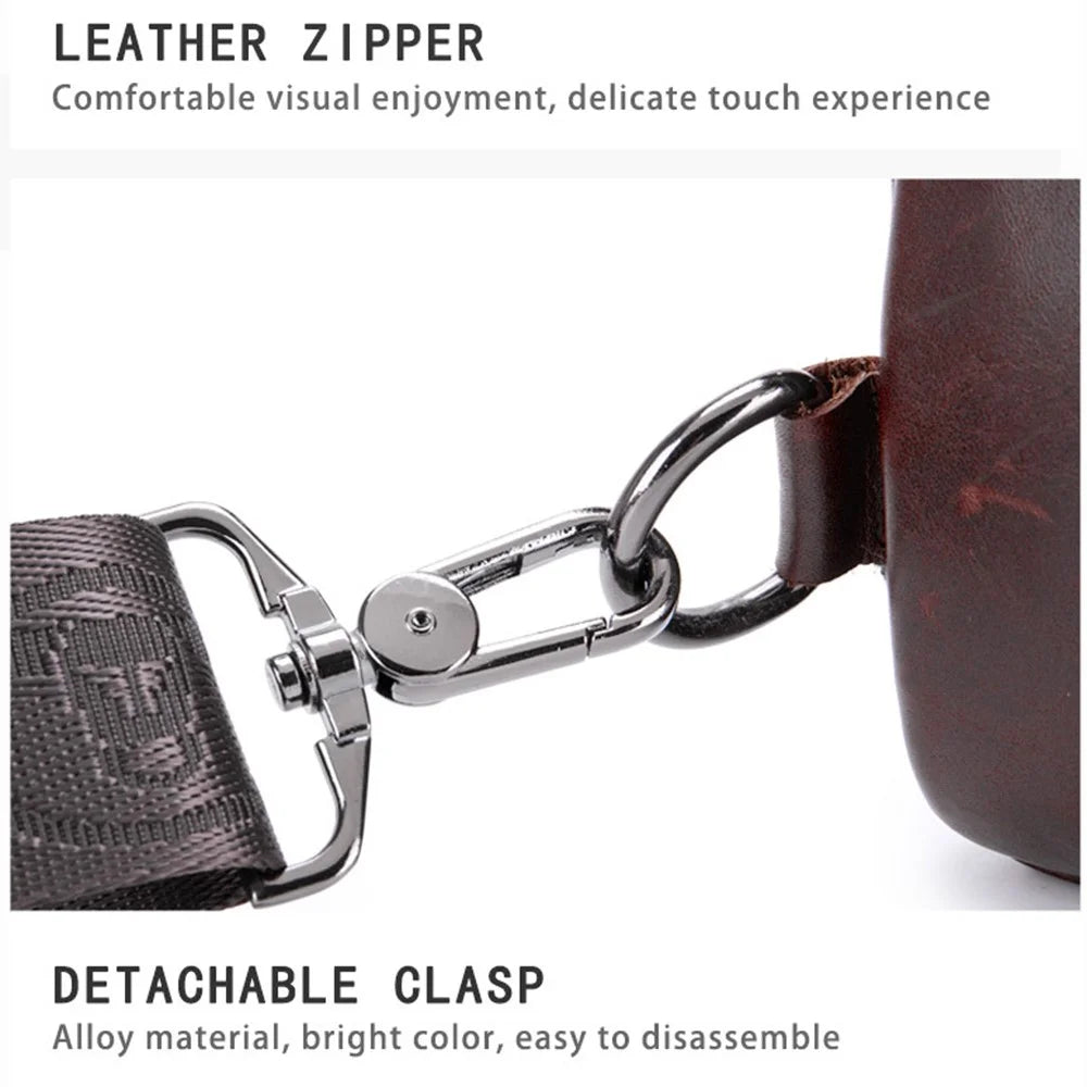 BULLCAPTAIN 105 Casual Sport Men Chest Bag Top Layer Cowhide Leather Single Shoulder Bag, Size L - Coffee - 5