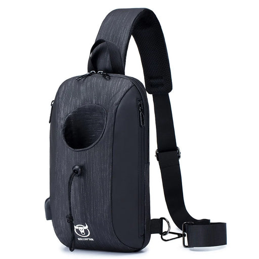 BULLCAPTAIN 0113 Men Oxford Cloth Chest Bag Waterproof Sport Casual Single Shoulder Bag - White Lines - 1
