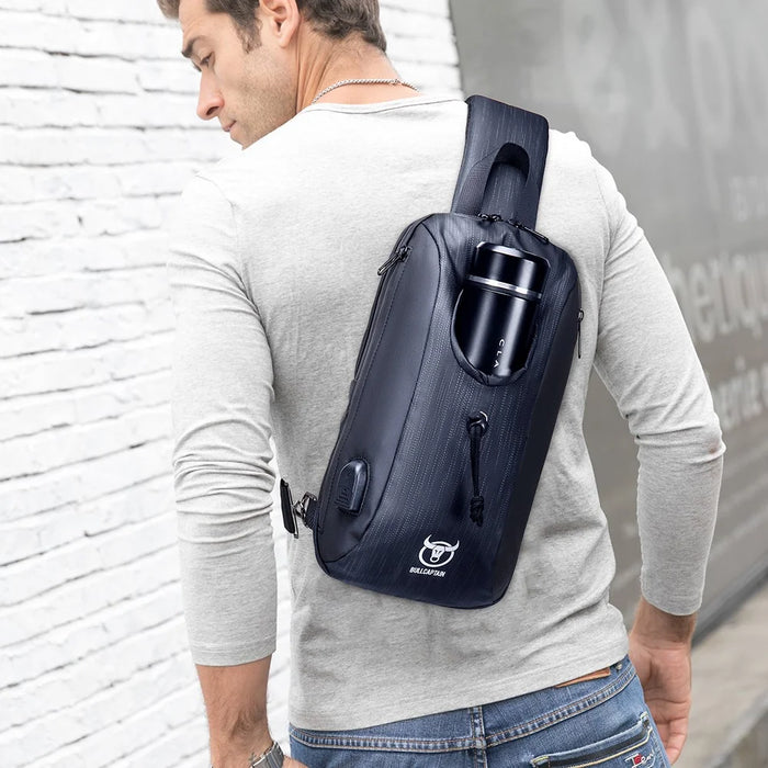 BULLCAPTAIN 0113 Men Oxford Cloth Chest Bag Waterproof Sport Casual Single Shoulder Bag - White Lines - 3