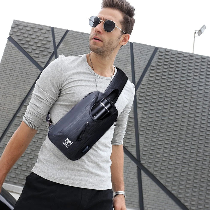 BULLCAPTAIN 0113 Men Oxford Cloth Chest Bag Waterproof Sport Casual Single Shoulder Bag - White Lines - 4
