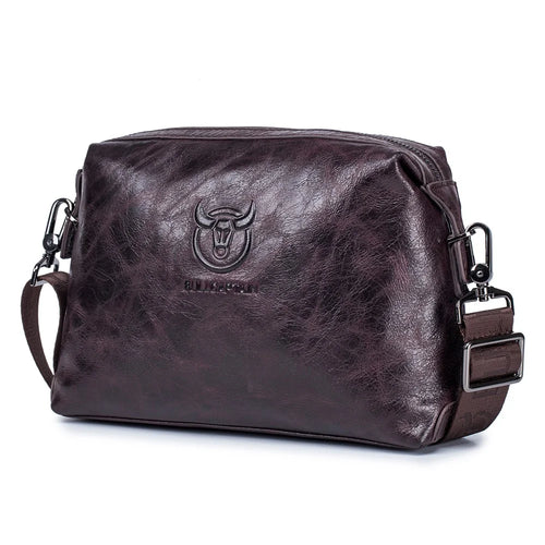BULLCAPTAIN 0304 Splash Proof Waxy Top Layer Cowhide Leather Crossbody Pouch Zipper Shoulder Bag - Coffee - 1