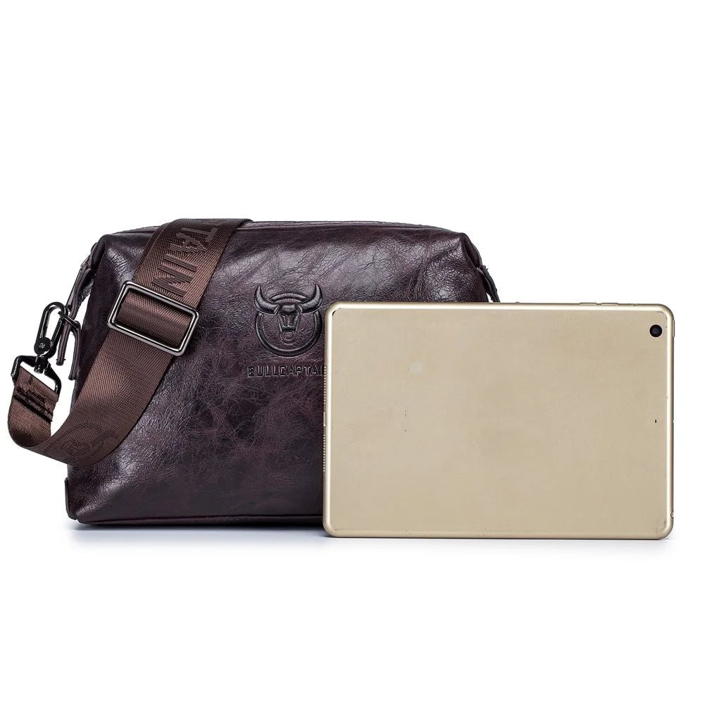 BULLCAPTAIN 0304 Splash Proof Waxy Top Layer Cowhide Leather Crossbody Pouch Zipper Shoulder Bag - Coffee - 6