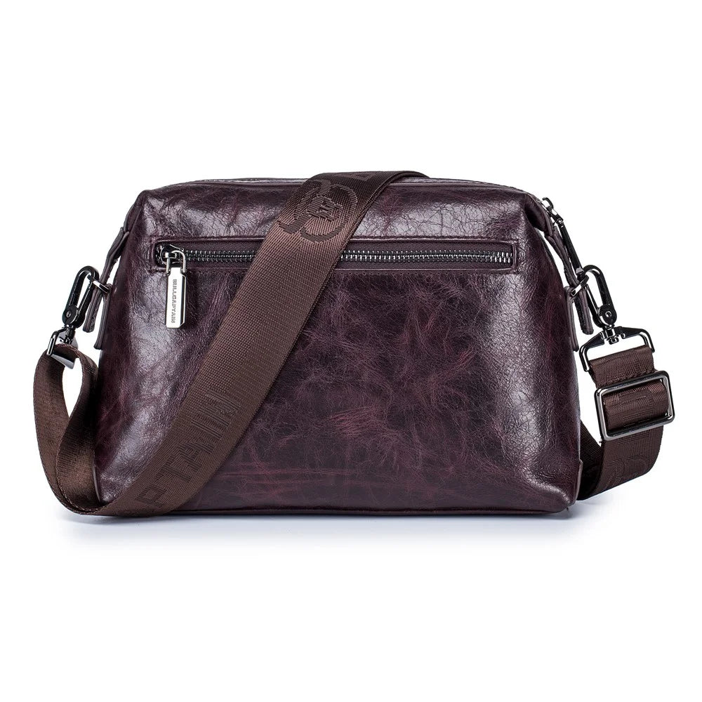 BULLCAPTAIN 0304 Splash Proof Waxy Top Layer Cowhide Leather Crossbody Pouch Zipper Shoulder Bag - Coffee - 7