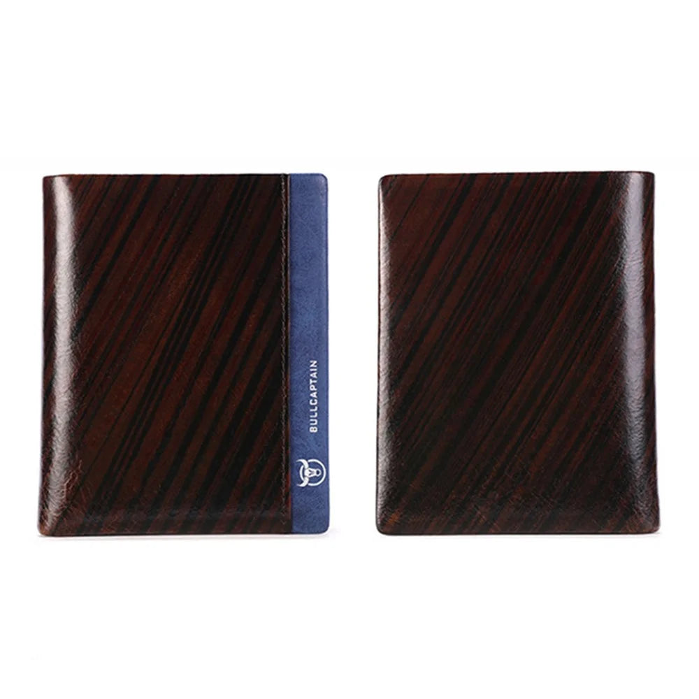 BULLCAPTAIN 039 RFID Blocking Color Splicing Top Layer Cowhide Leather Card Holder Short Wallet - Coffee - 1