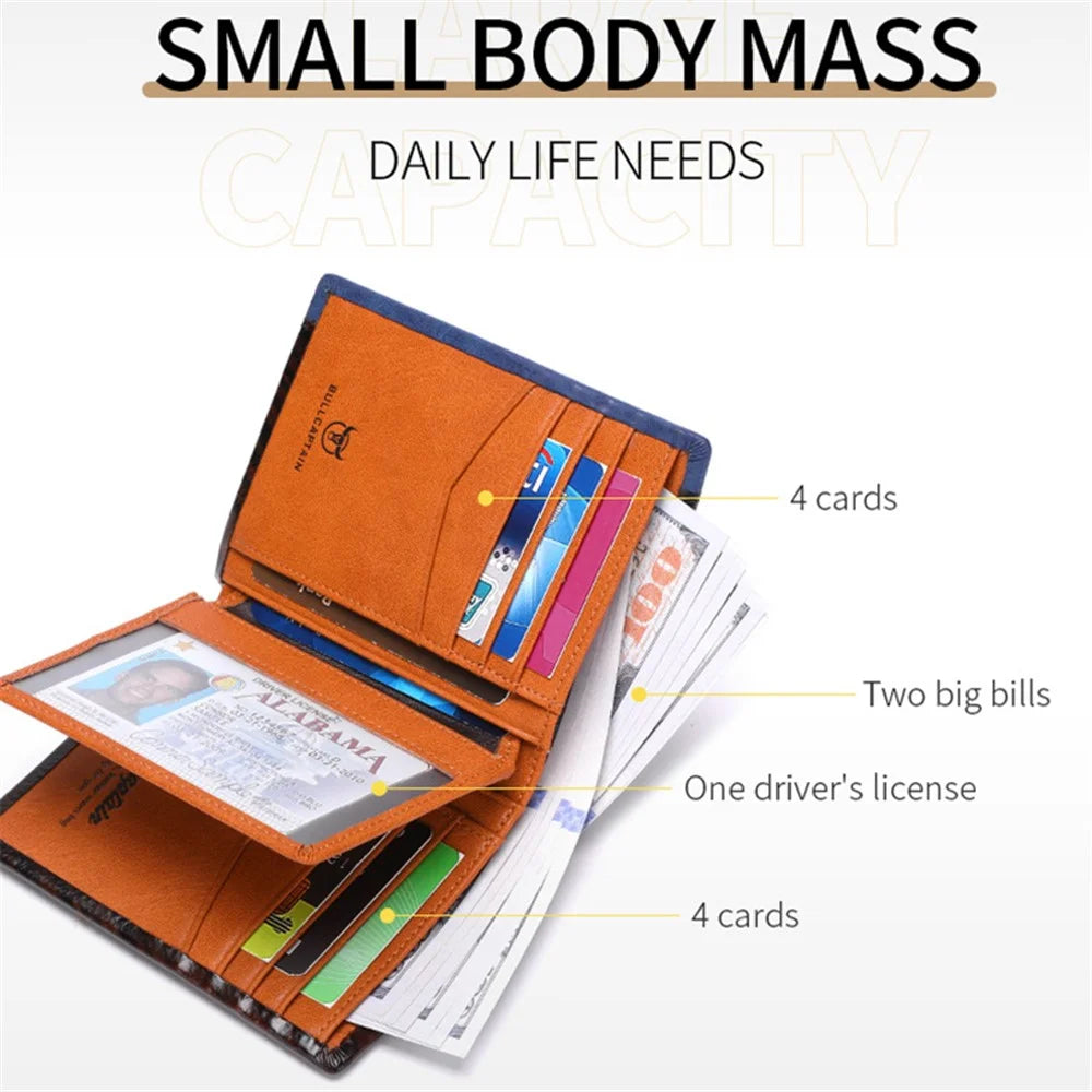 BULLCAPTAIN 039 RFID Blocking Color Splicing Top Layer Cowhide Leather Card Holder Short Wallet - Coffee - 2