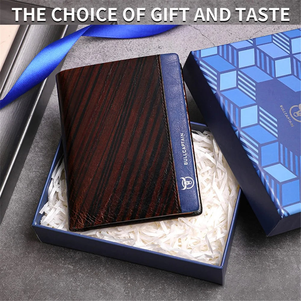 BULLCAPTAIN 039 RFID Blocking Color Splicing Top Layer Cowhide Leather Card Holder Short Wallet - Coffee - 4
