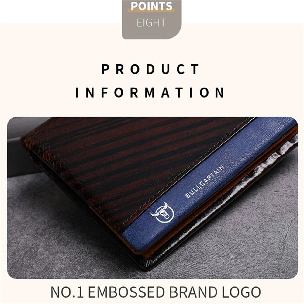 BULLCAPTAIN 039 RFID Blocking Color Splicing Top Layer Cowhide Leather Card Holder Short Wallet - Coffee - 5