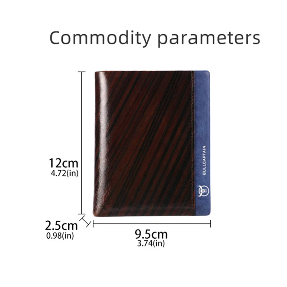 BULLCAPTAIN 039 RFID Blocking Color Splicing Top Layer Cowhide Leather Card Holder Short Wallet - Coffee - 7