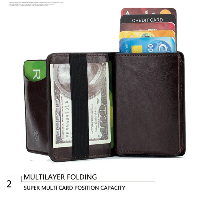 BULLCAPTAIN 464 Top Layer Cowhide Leather Men Wallet Automatic Pop Up Metal Card Case - Coffee - 3