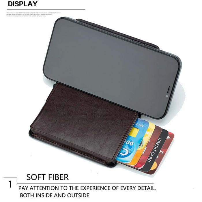 BULLCAPTAIN 464 Top Layer Cowhide Leather Men Wallet Automatic Pop Up Metal Card Case - Coffee - 4