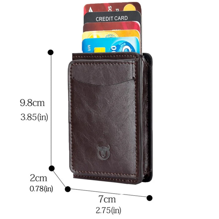 BULLCAPTAIN 464 Top Layer Cowhide Leather Men Wallet Automatic Pop Up Metal Card Case - Coffee - 5