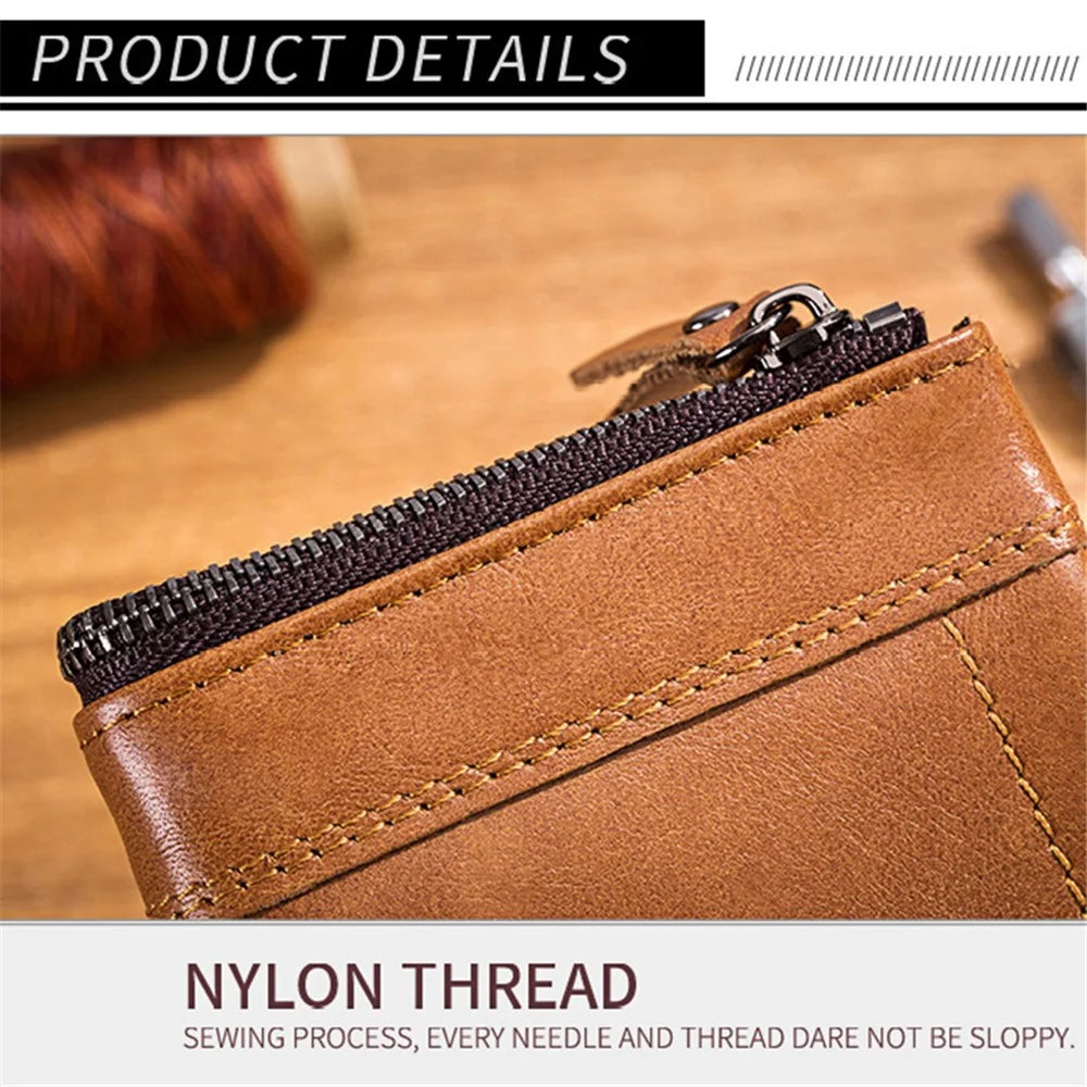 BULLCAPTAIN 051 Folding Wallet Top-Layer Cowhide Leather Card Carrying Pouch Coin Bag - Yellowish-brown - 6